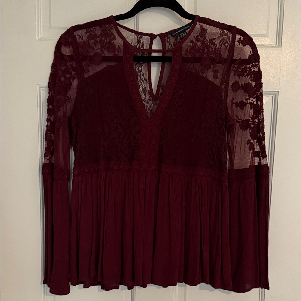 American Eagle Outfitters Deep Red Lace Blouse